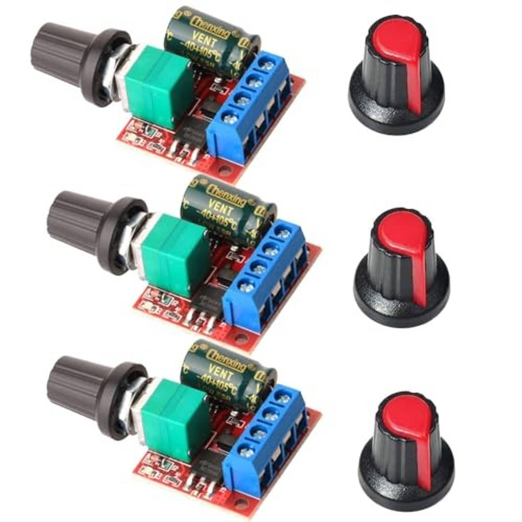 DC motor PWM speed controller module set with circuit boards and red black speed knob