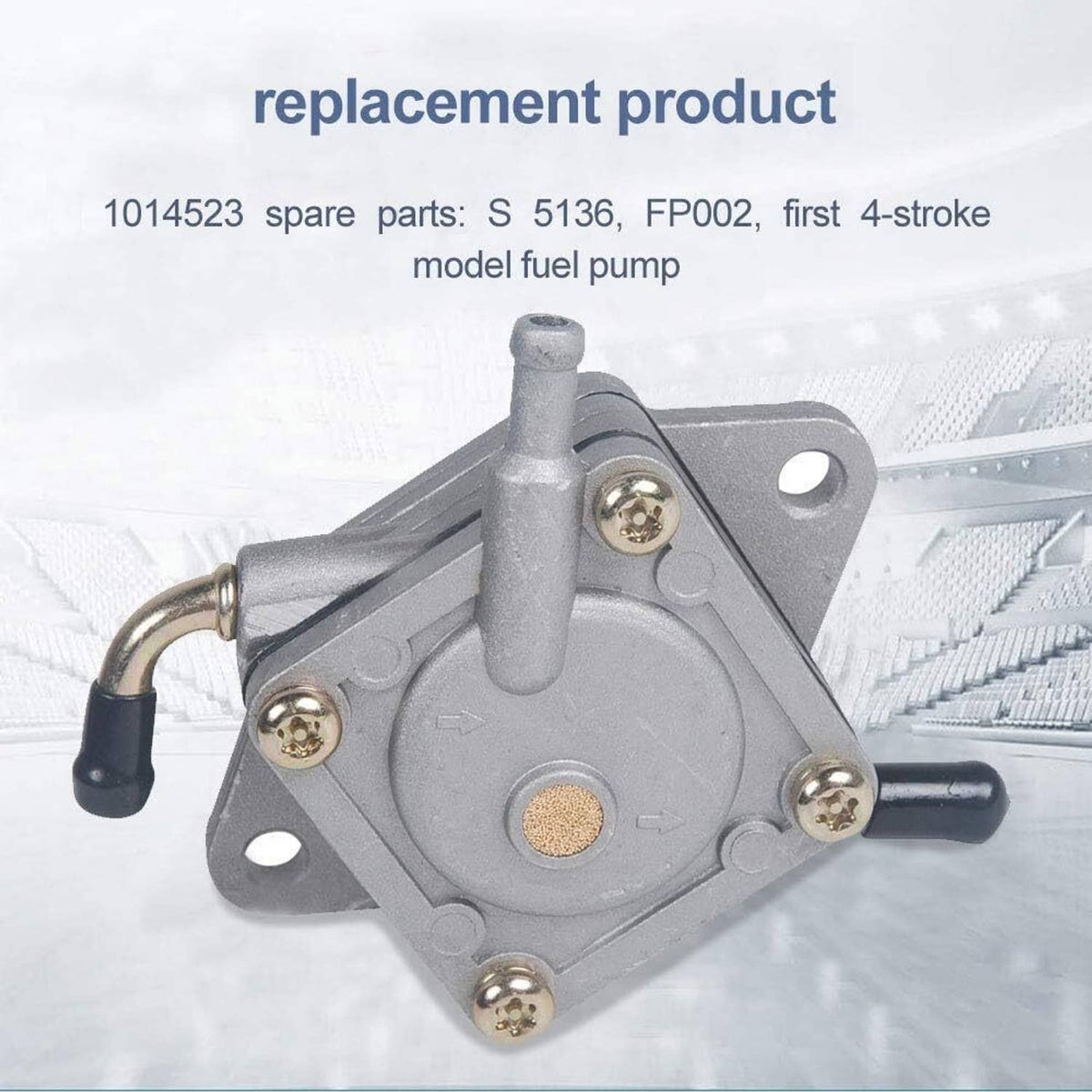 Fuel pump with metal mounting base, brass screws, and fuel inlet tube