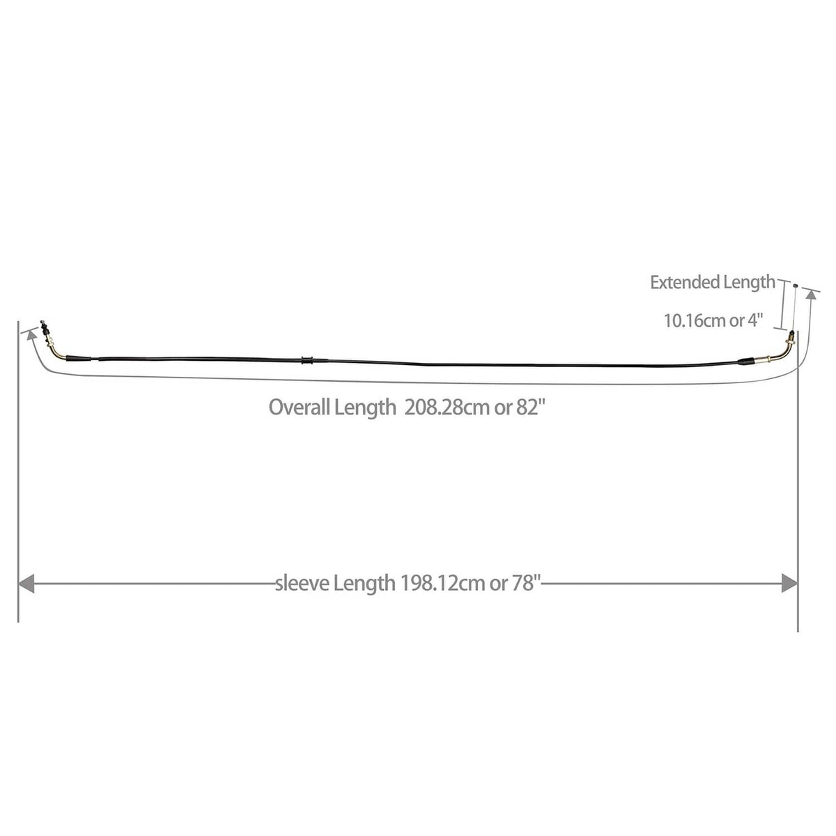 Throttle cable size diagram: overall 82 in, sleeve 78 in, extended 4 in