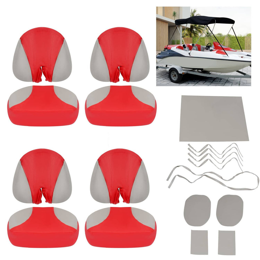 Four-piece seat cover set with red tops and gray side panels for watercraft seating