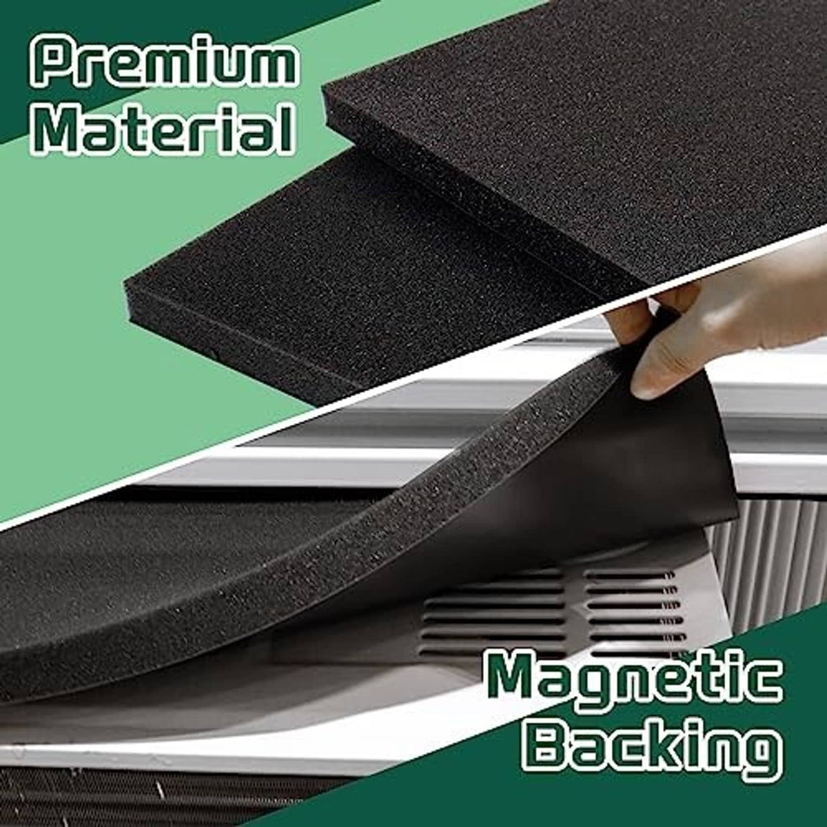 Close-up of black drip cushion foam with magnetic backing shown on AC intake area
