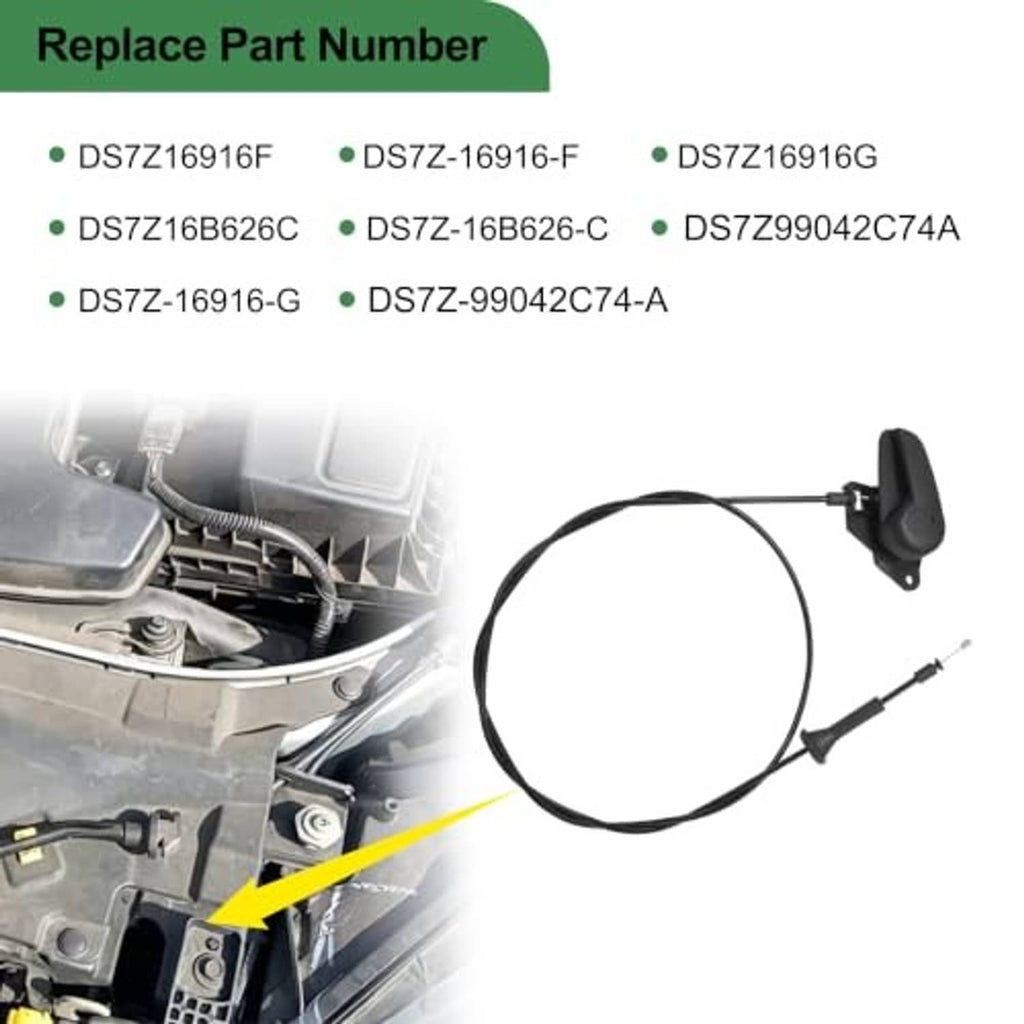 Black hood release cable pull handle assembly with connector cable and pull cover