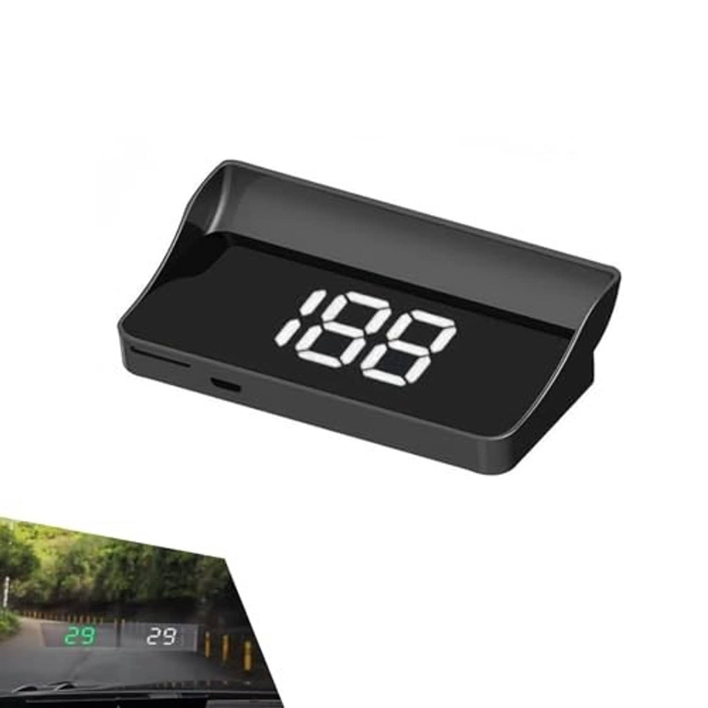 Car heads-up display speedometer unit with dark housing and bright numeric digits