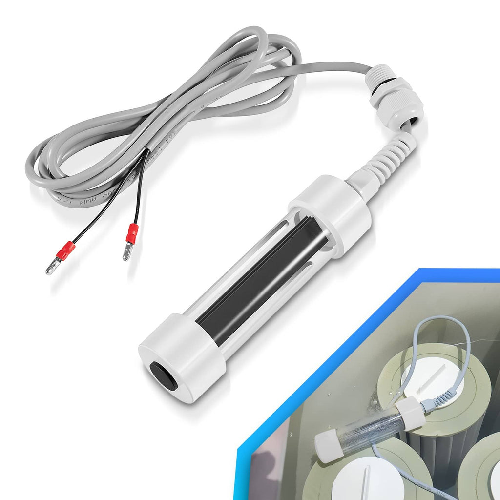 Salt cell replacement for hot tubs with white housing and gray wiring, including connector ends