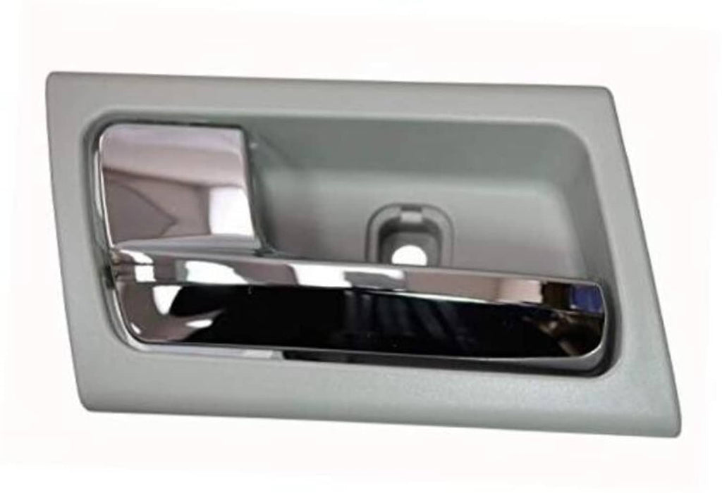 Gray interior door handle with chrome lever, rectangular bezel