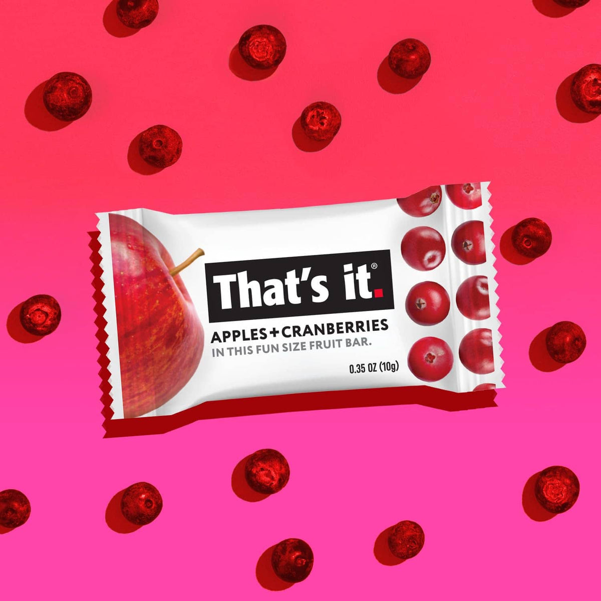 Apples+cranberries mini fruit bar wrapper with red fruit graphic