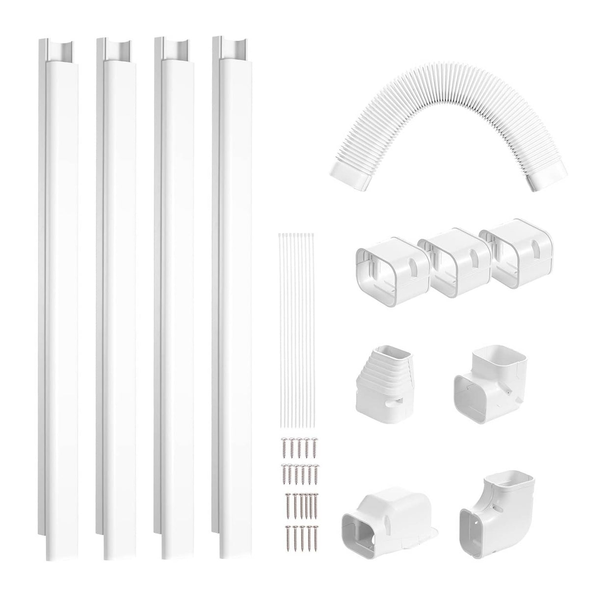 PVC line set cover kit with long duct covers and multiple elbow connectors