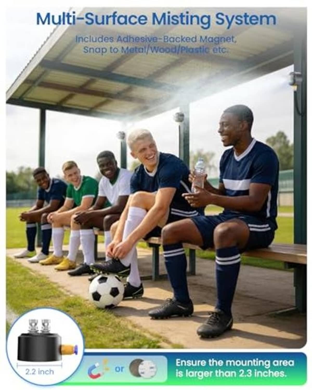 Portable magnetic misting system with pump, hose, and mounting magnets for outdoor use