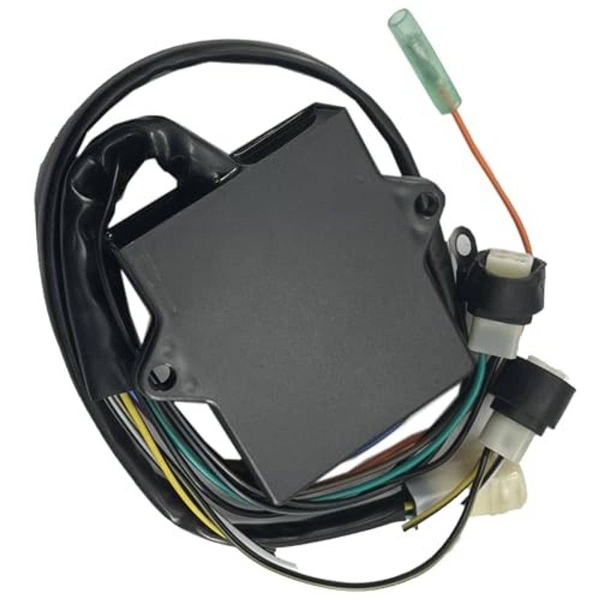 Black CDI ignitor control module box with wiring harness and white connector housing