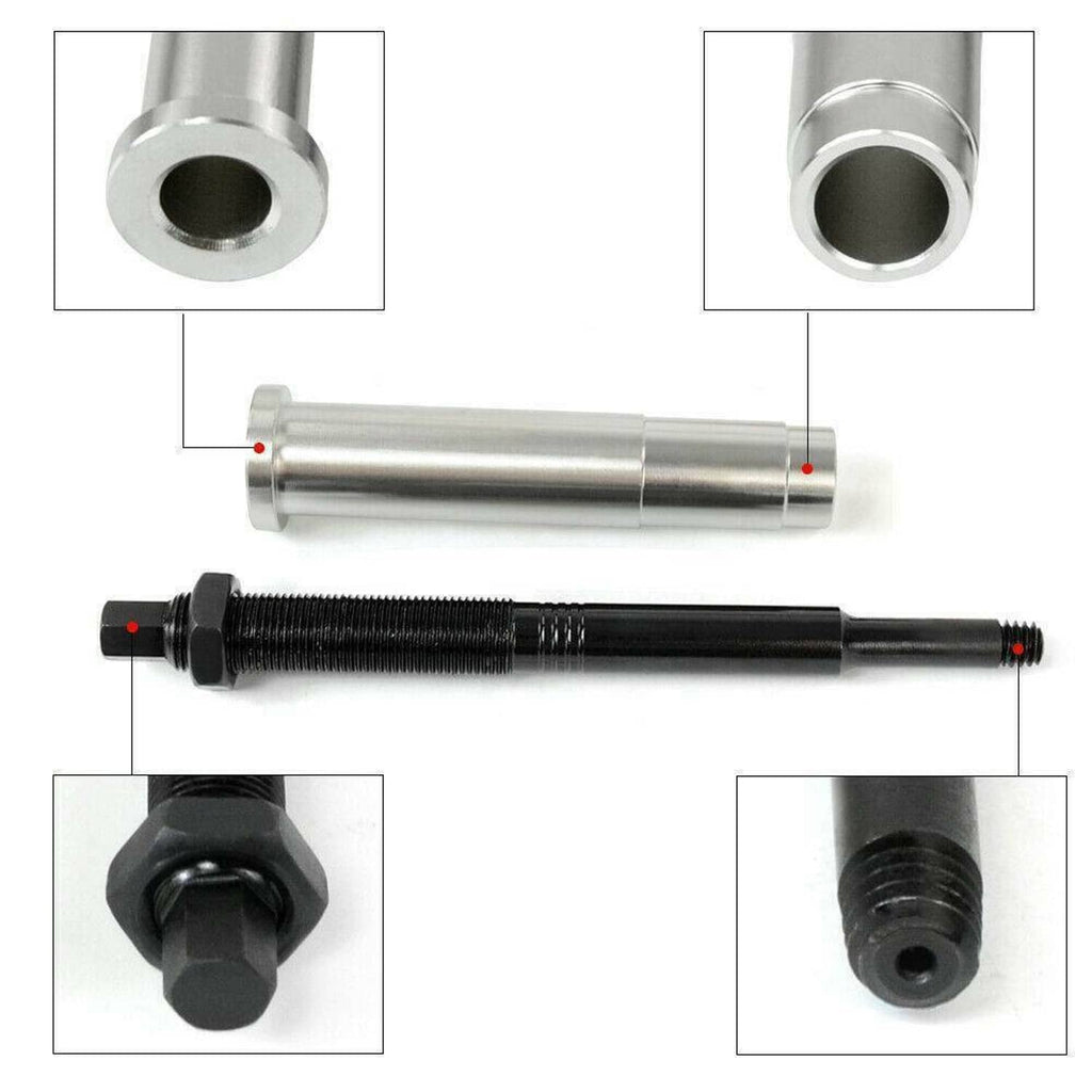 Spark plug remover tool with silver socket cylinder and black threaded screw rod