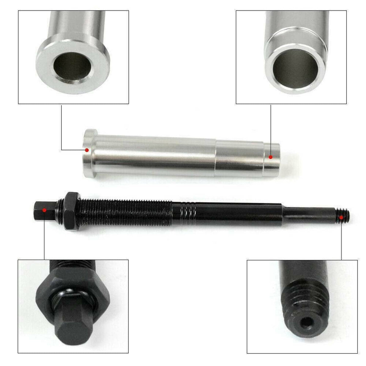 Spark plug remover tool with silver socket cylinder and black threaded screw rod