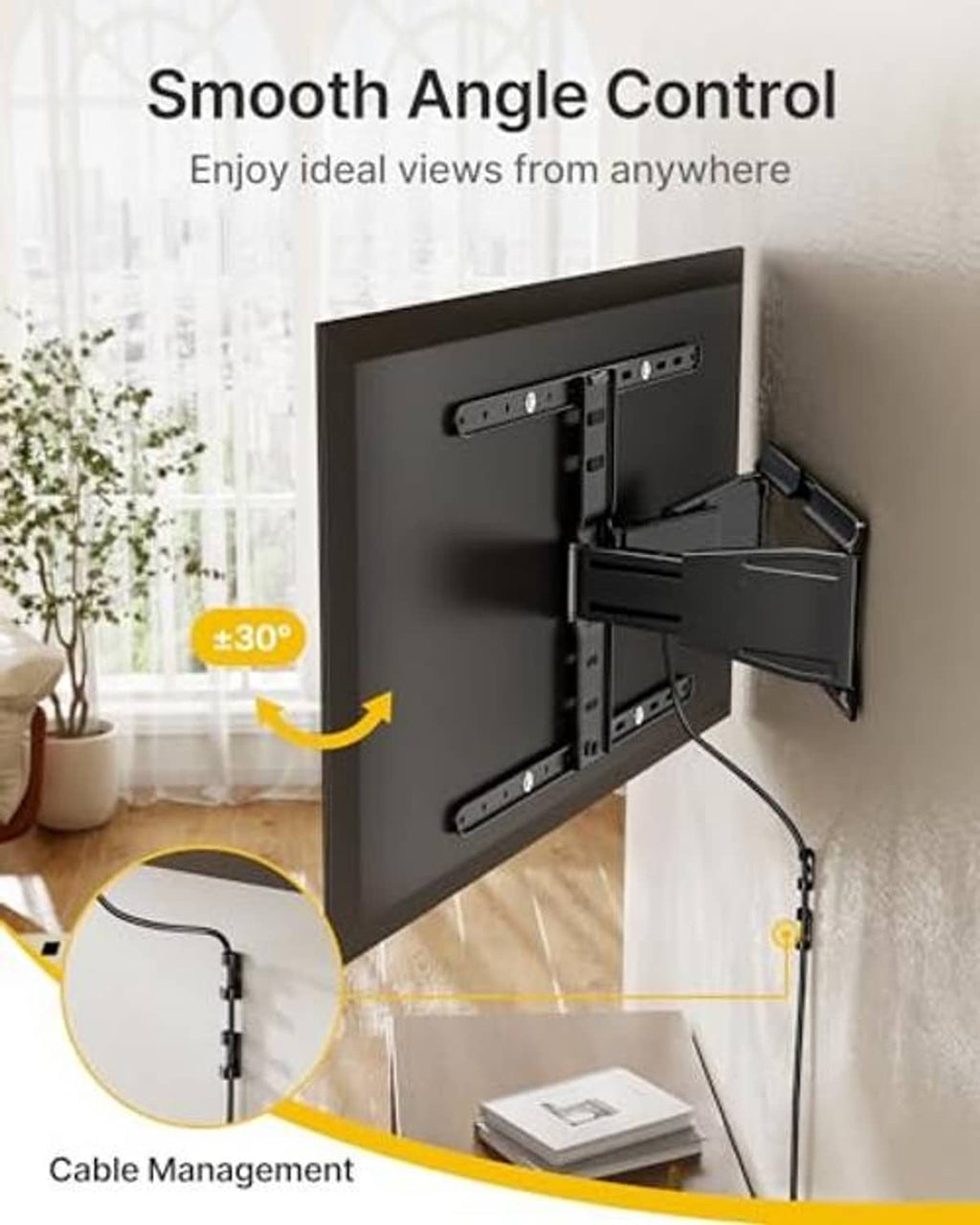 Swivel tilt TV wall mount with cable management and adjustable viewing angles