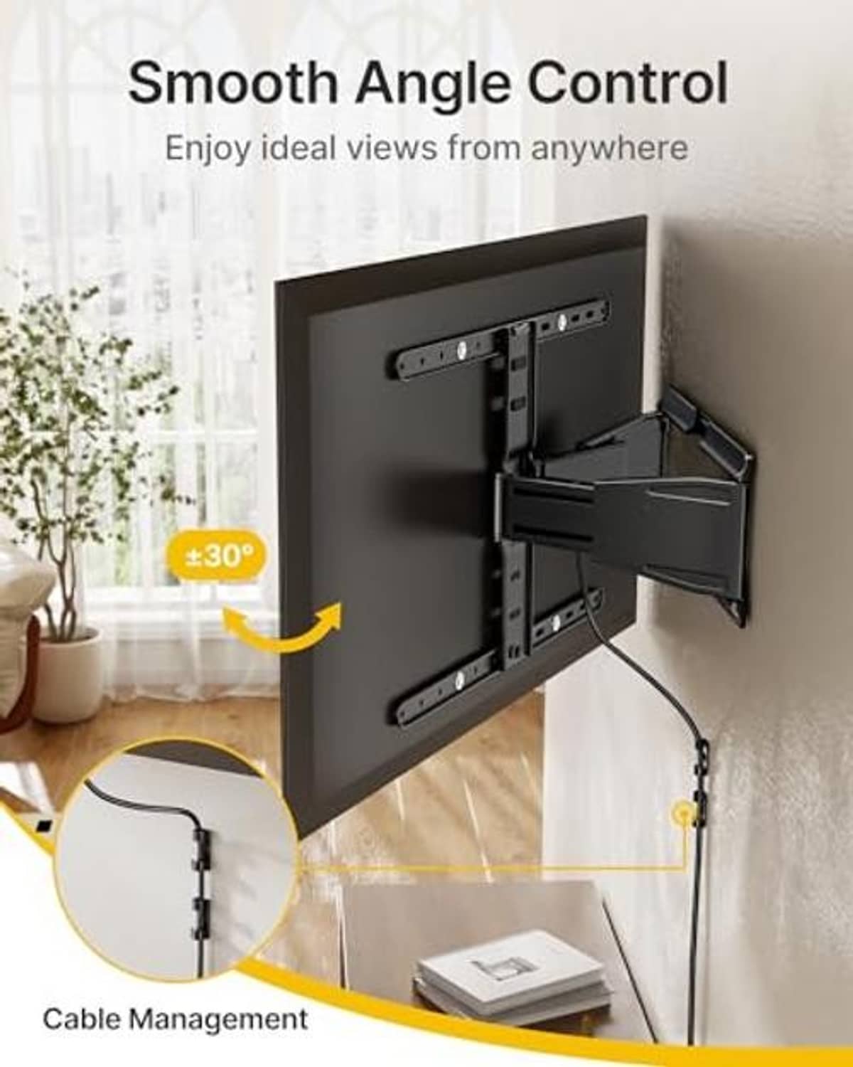 Swivel tilt TV wall mount with cable management and adjustable viewing angles