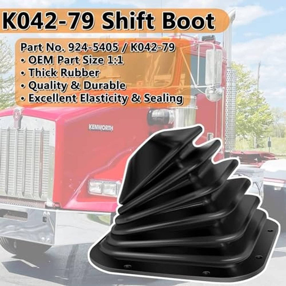 Black rubber shift boot for truck cab with domed top and layered pleats