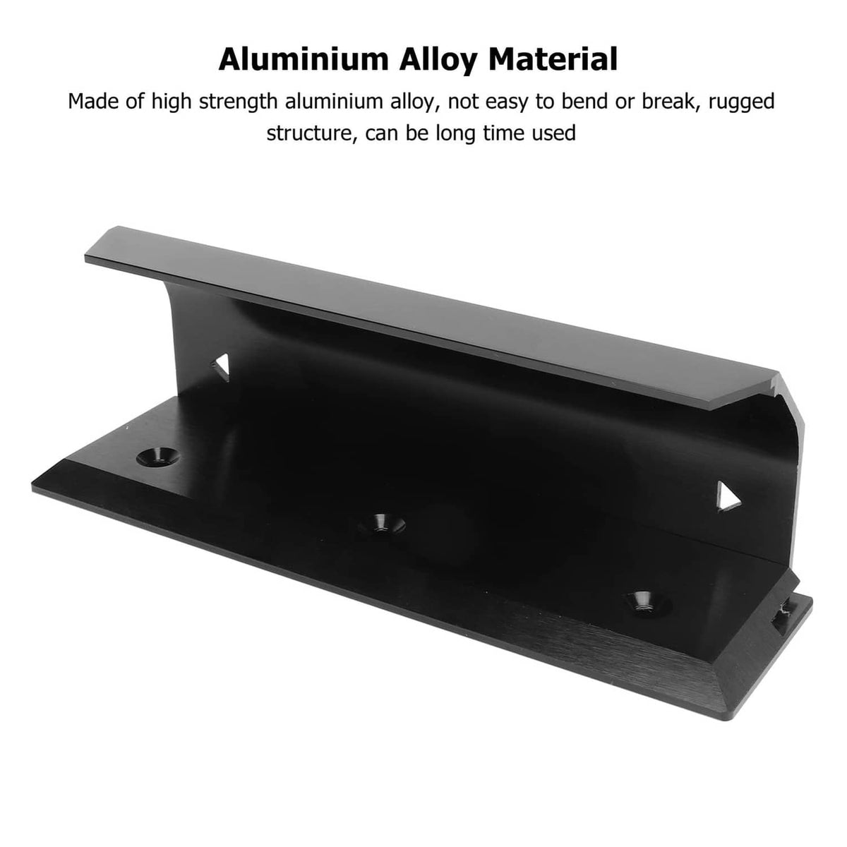 Black aluminum alloy door lock barricade brace with side angled supports and screw holes