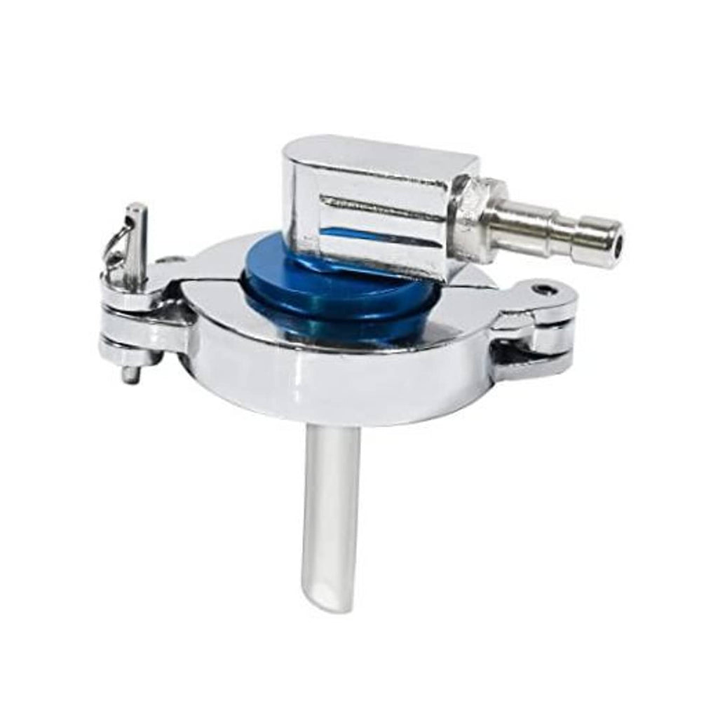 Aluminum master cylinder bleeder adapter with chrome body and blue seal, 43mm