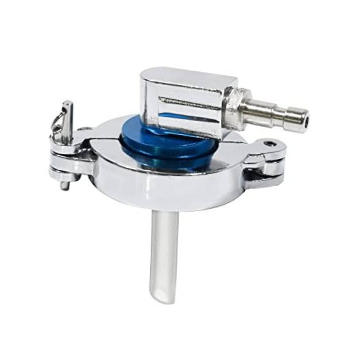 Aluminum master cylinder bleeder adapter with chrome body and blue seal, 43mm