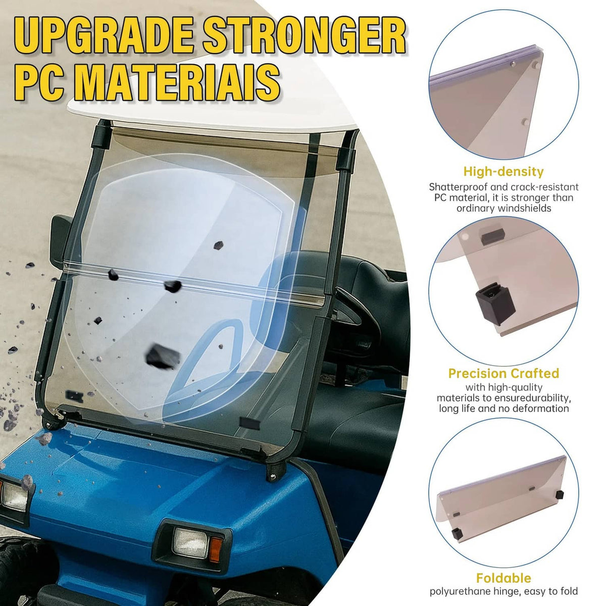 Tinted folding windscreen with high-density PC material and corner mounting brackets