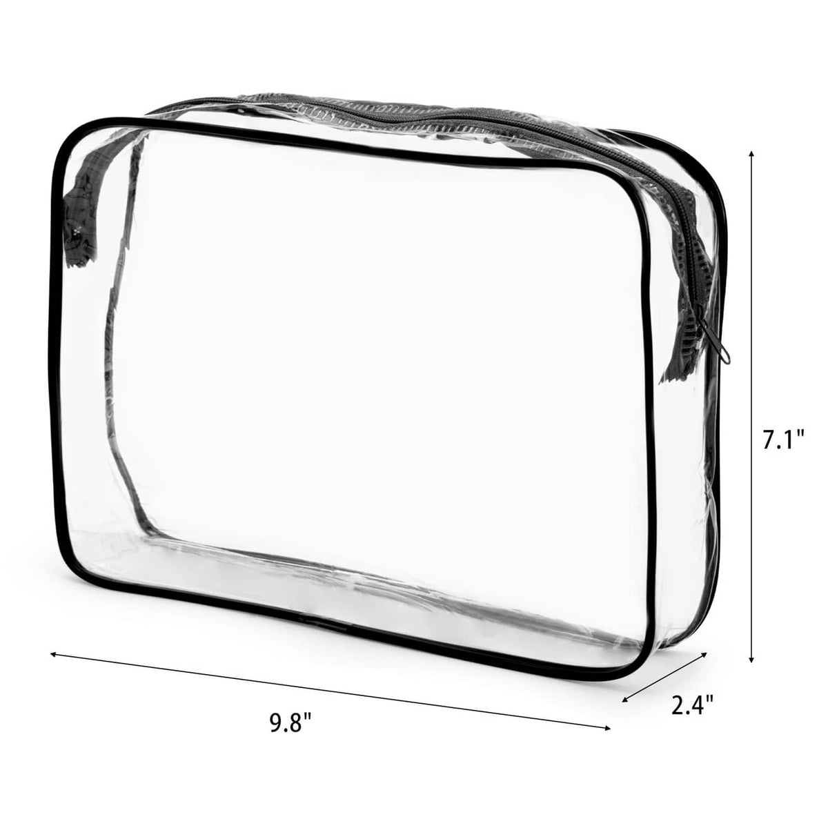 Black-trim clear cosmetic bag with reinforced zipper, 9.8 x 7.1 in view