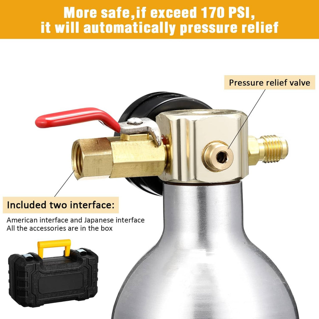 AC flush kit canister pressure relief valve with brass fittings and included interface connections