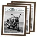 Set of three 16x20 woodgrain picture frames, brown, stacked front with photo insert