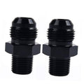 Black male flare to NPT pipe fitting adapter, hex nut body, threaded connection