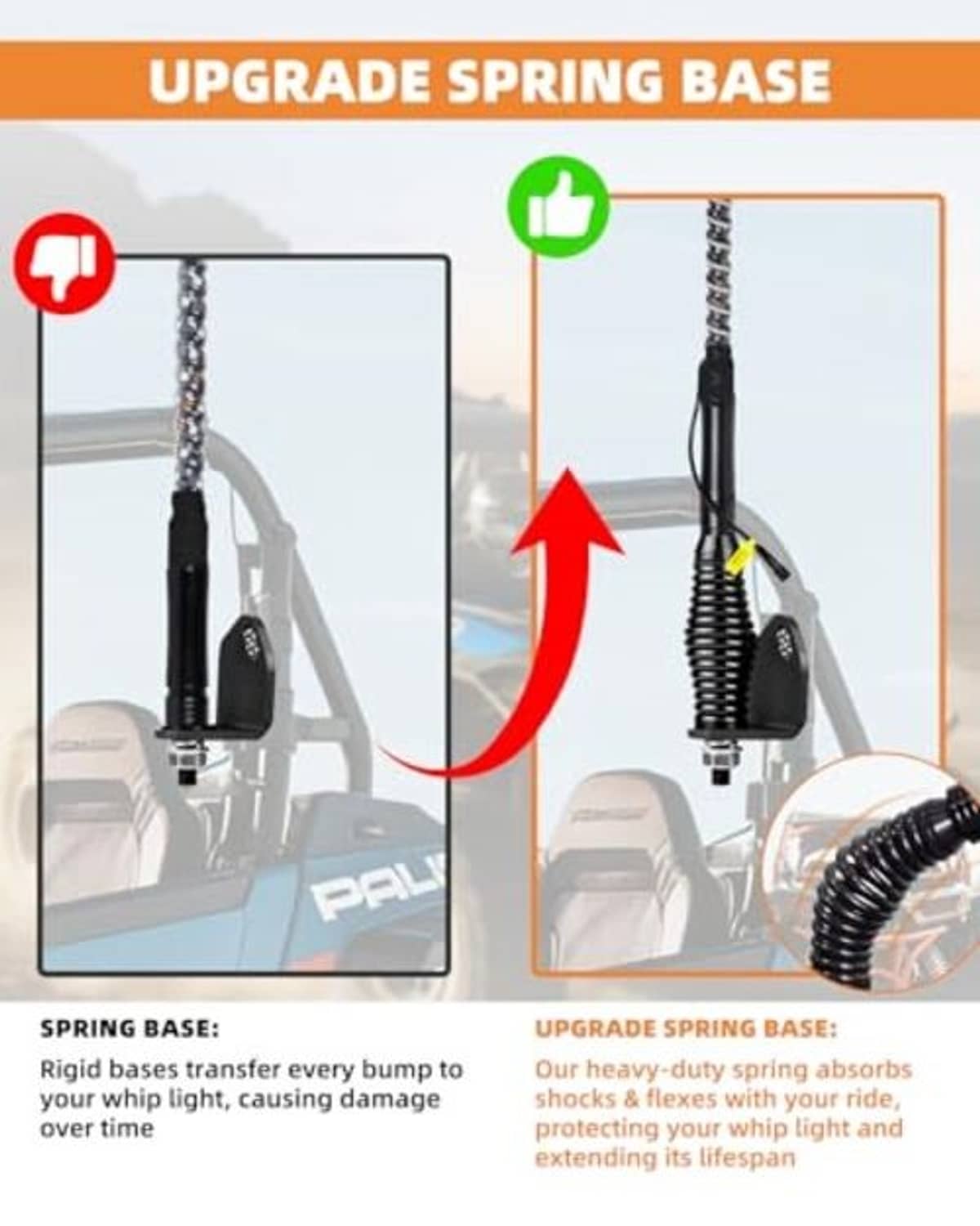 Quick-release whip light mounting spring base with black coiled shock absorber