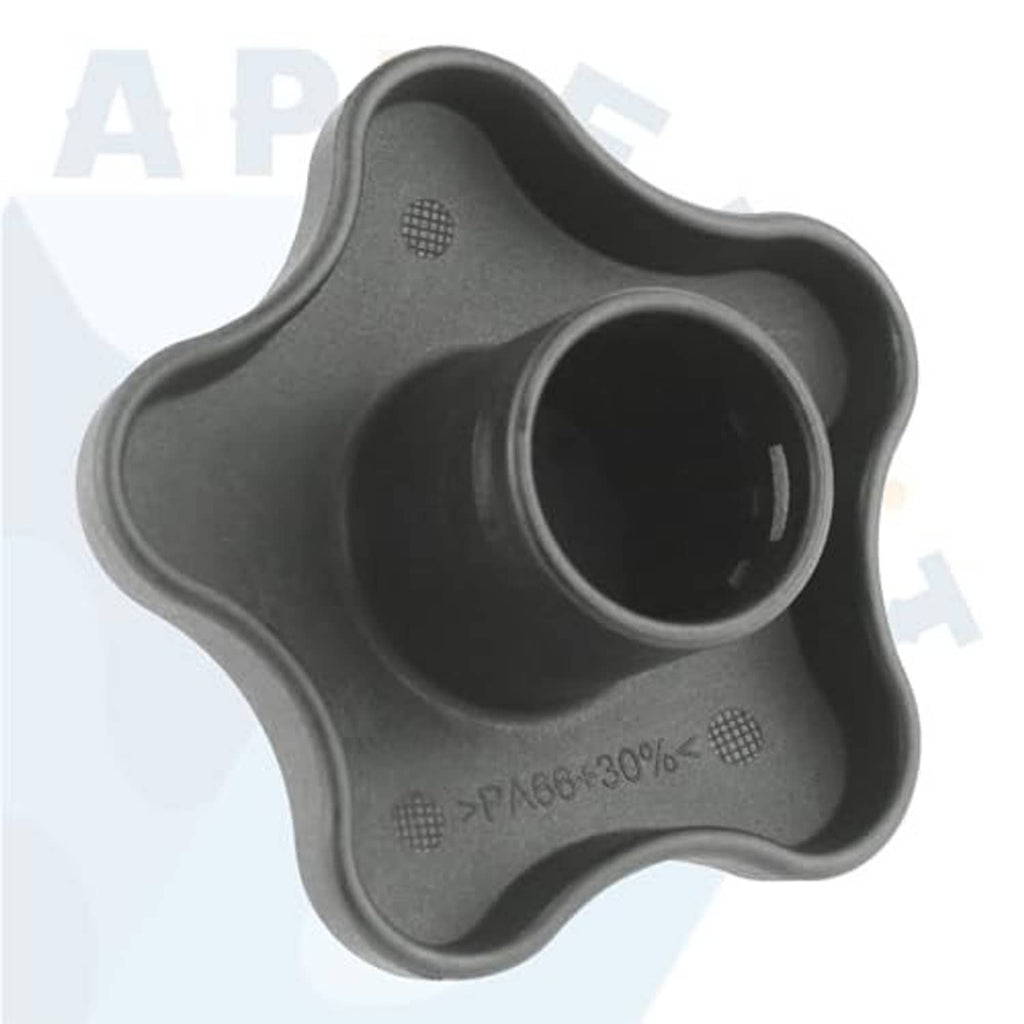 Gray cross-shaped seat knob with cylindrical adjustment opening