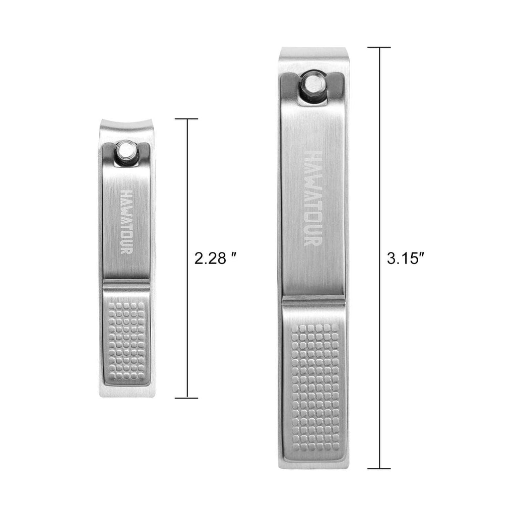 Silver nail clipper set showing compact size and textured finger grip