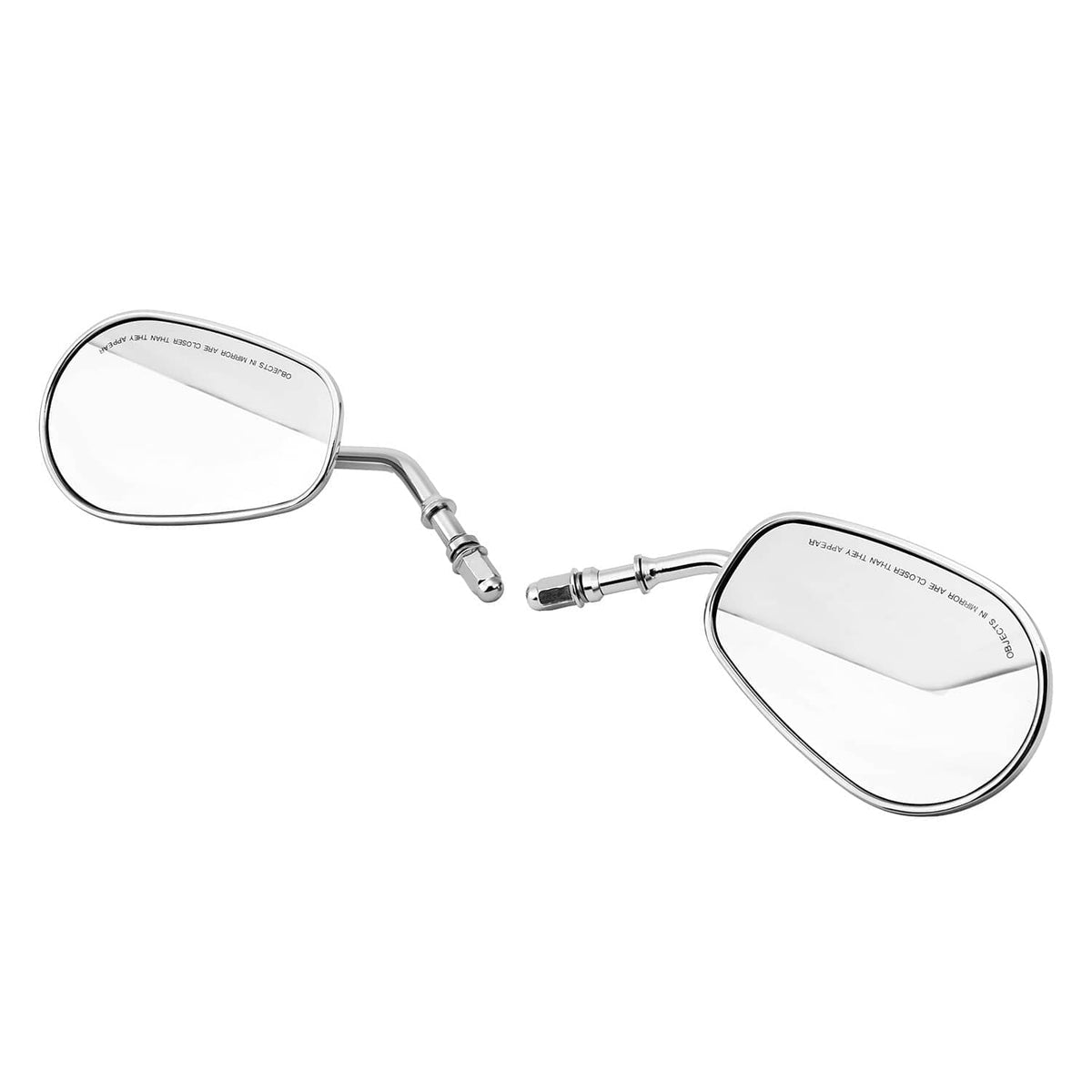 Chrome teardrop rear view mirrors with long adjustable stems, pair