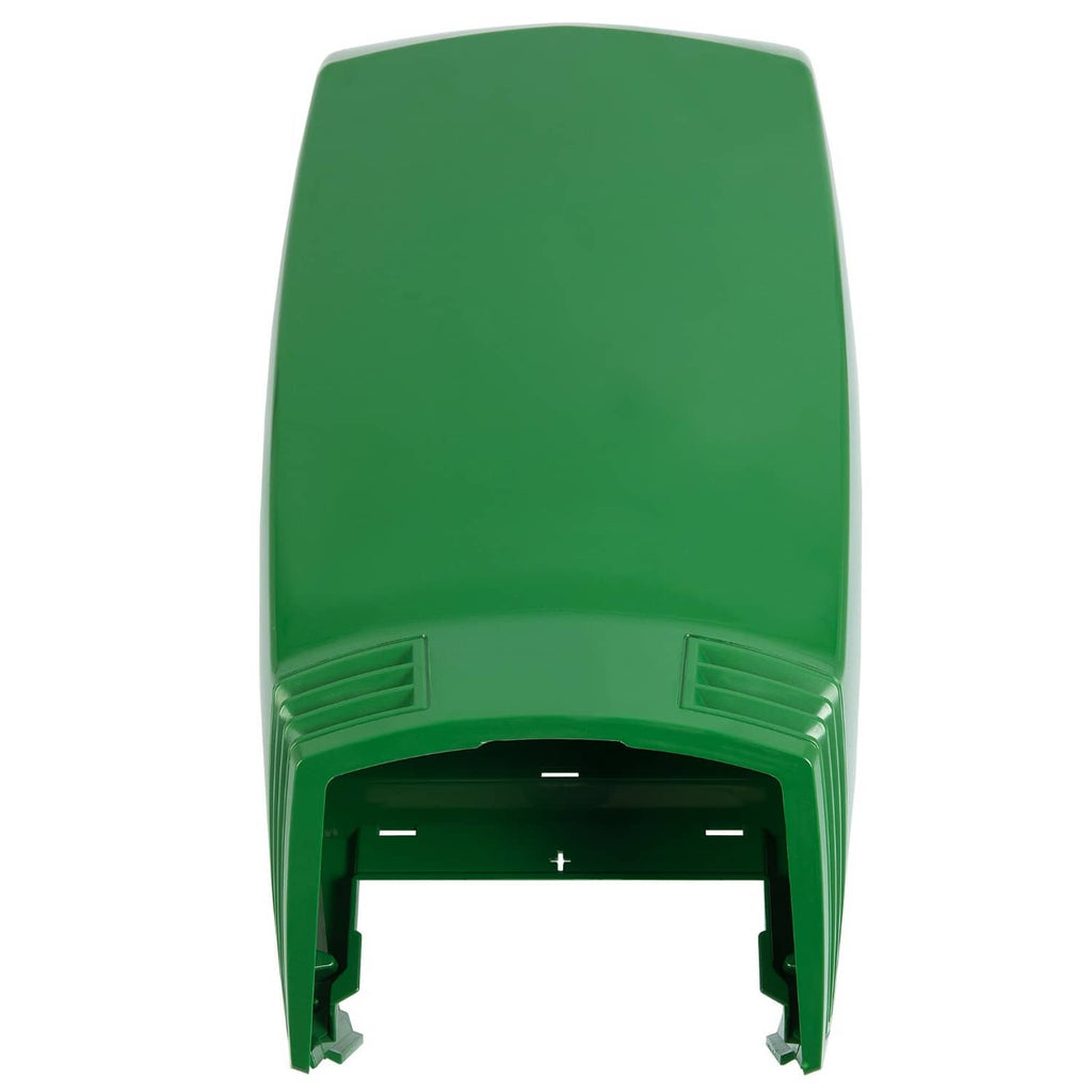 Green hood assembly front panel with empty rectangular openings and vent ribs.
