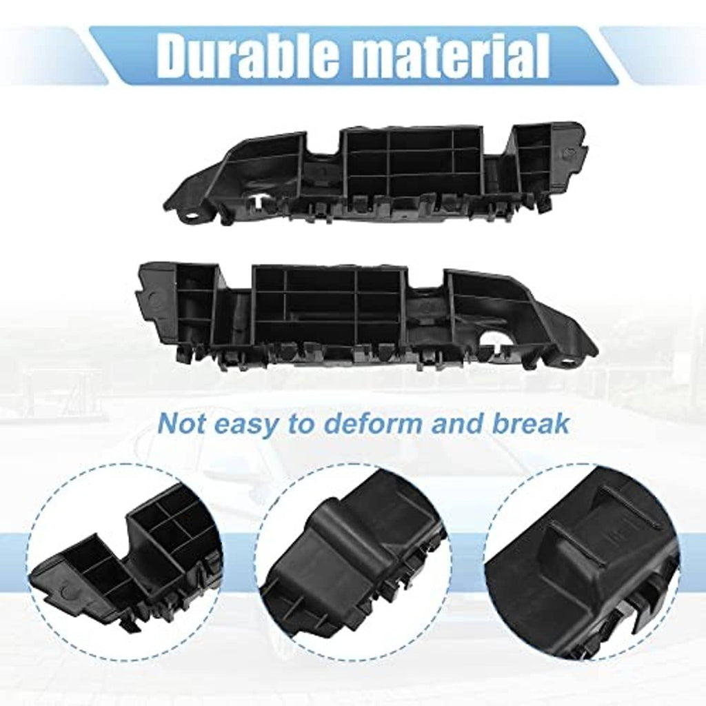 Pair of black front bumper mounting brackets with detailed molded structure and tabs