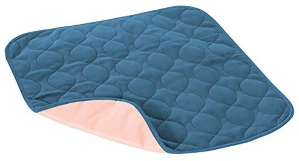 Blue quilted waterproof furniture pad with pink backing, rectangular 20x20