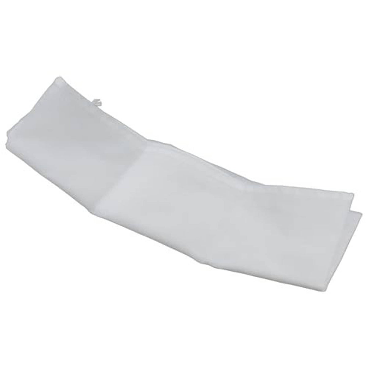 Pool vacuum replacement bag, white fabric with drawstring tie; long rectangular filter sack.