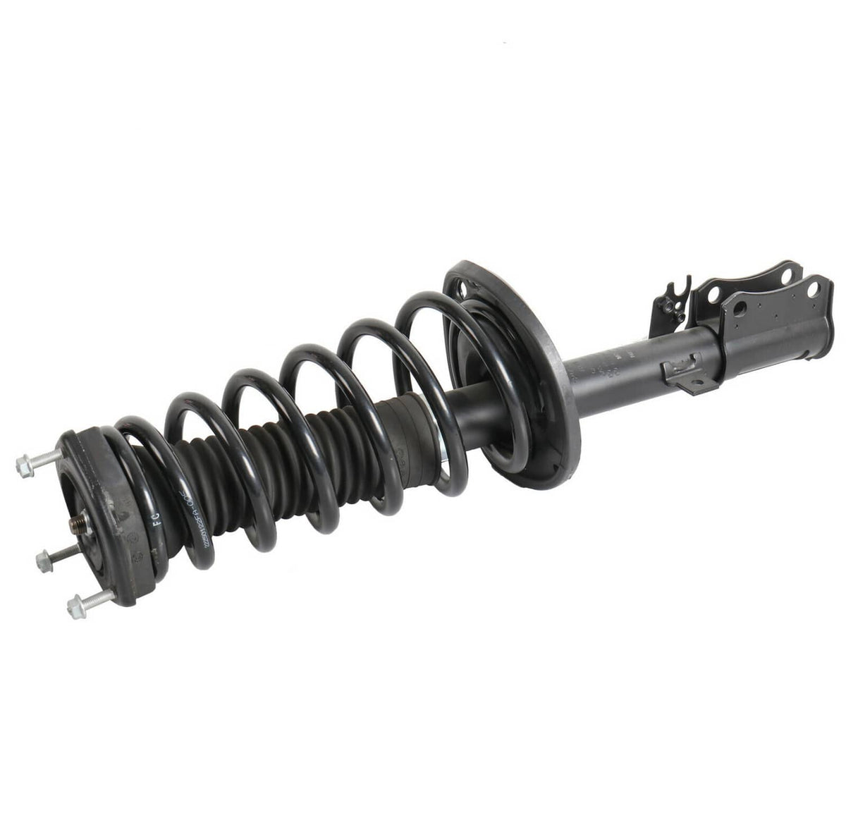 Black shock strut assembly with coil spring and side mounting bracket