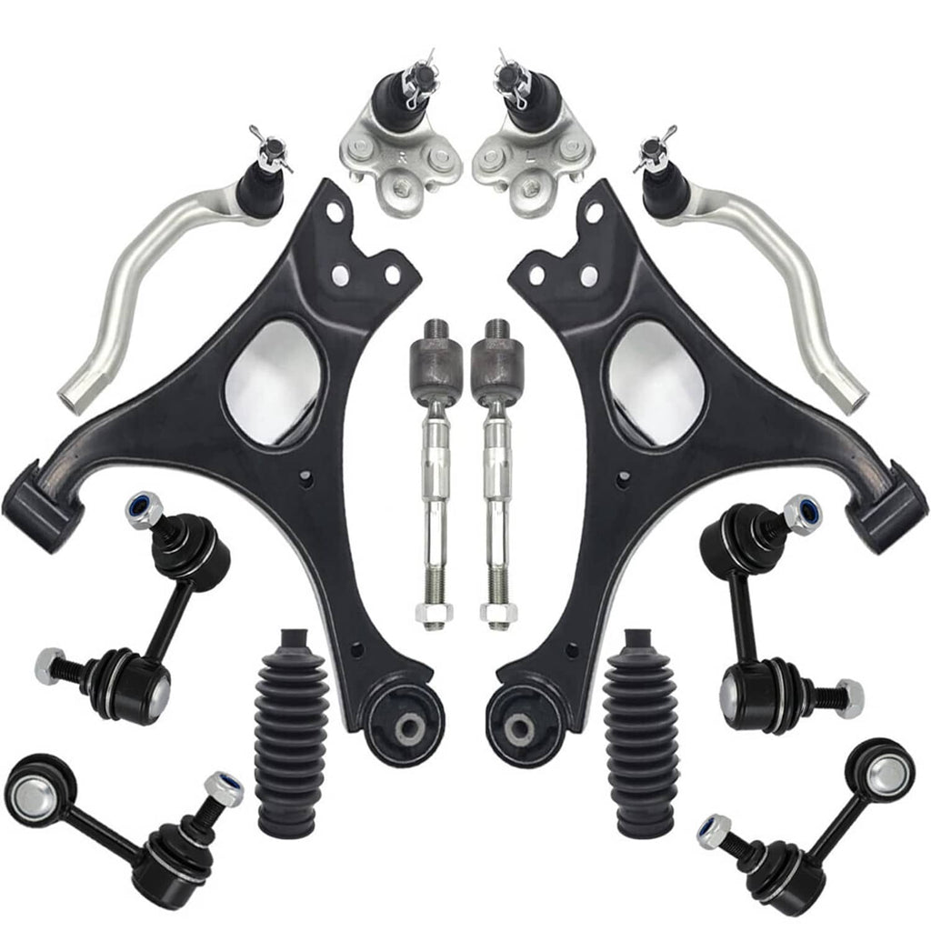 Front suspension control arm kit with link rods, ball joints, and bushings, black parts
