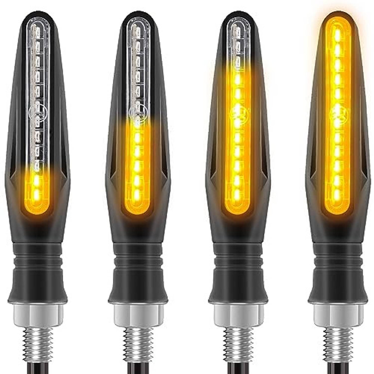 Set of four amber LED turn signal indicators with clear lens and black base caps