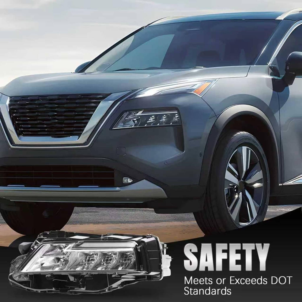 LED headlight installed on dark gray SUV with clear projector lens and black trim