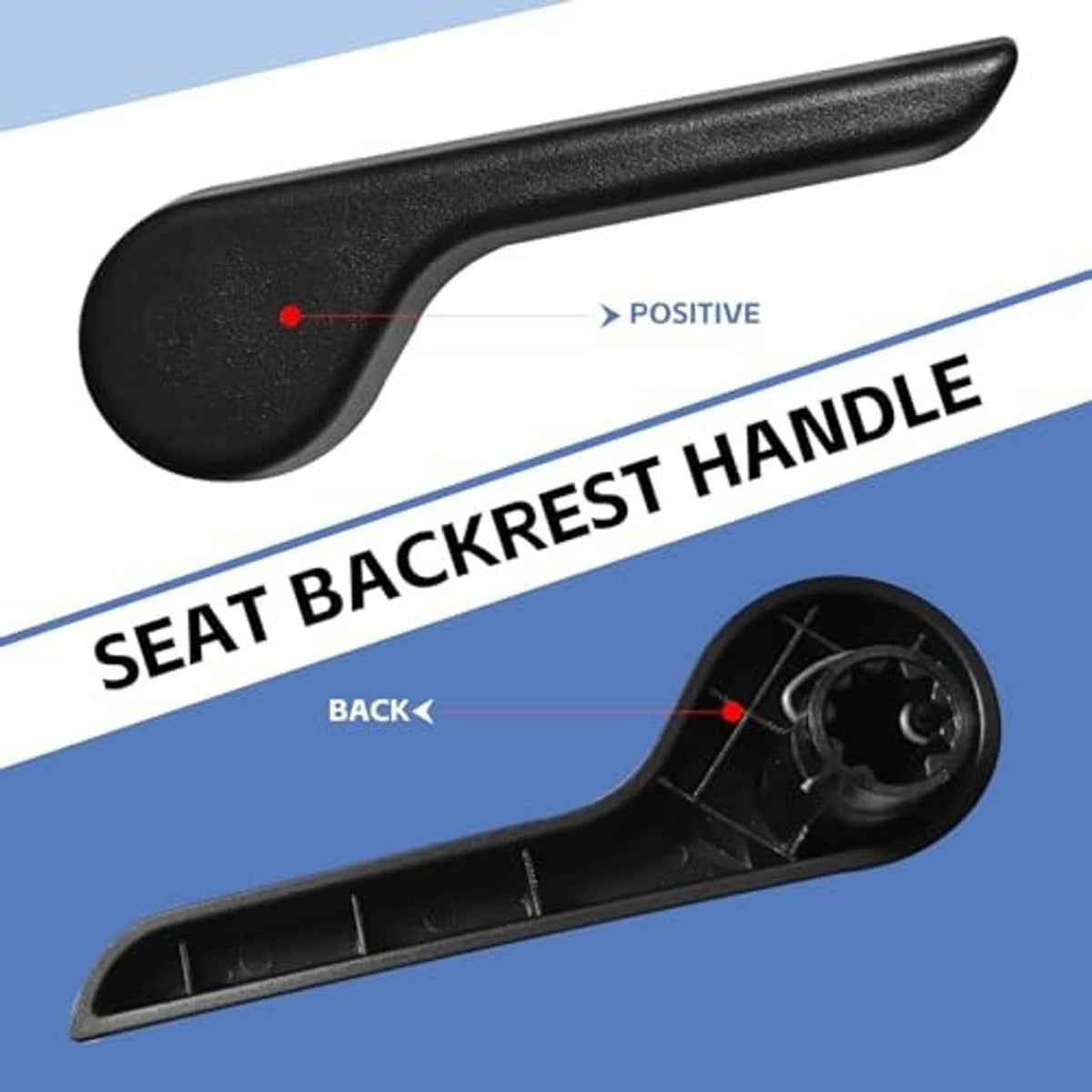 Black recliner handle lever with backrest mounting cup and textured lever grip