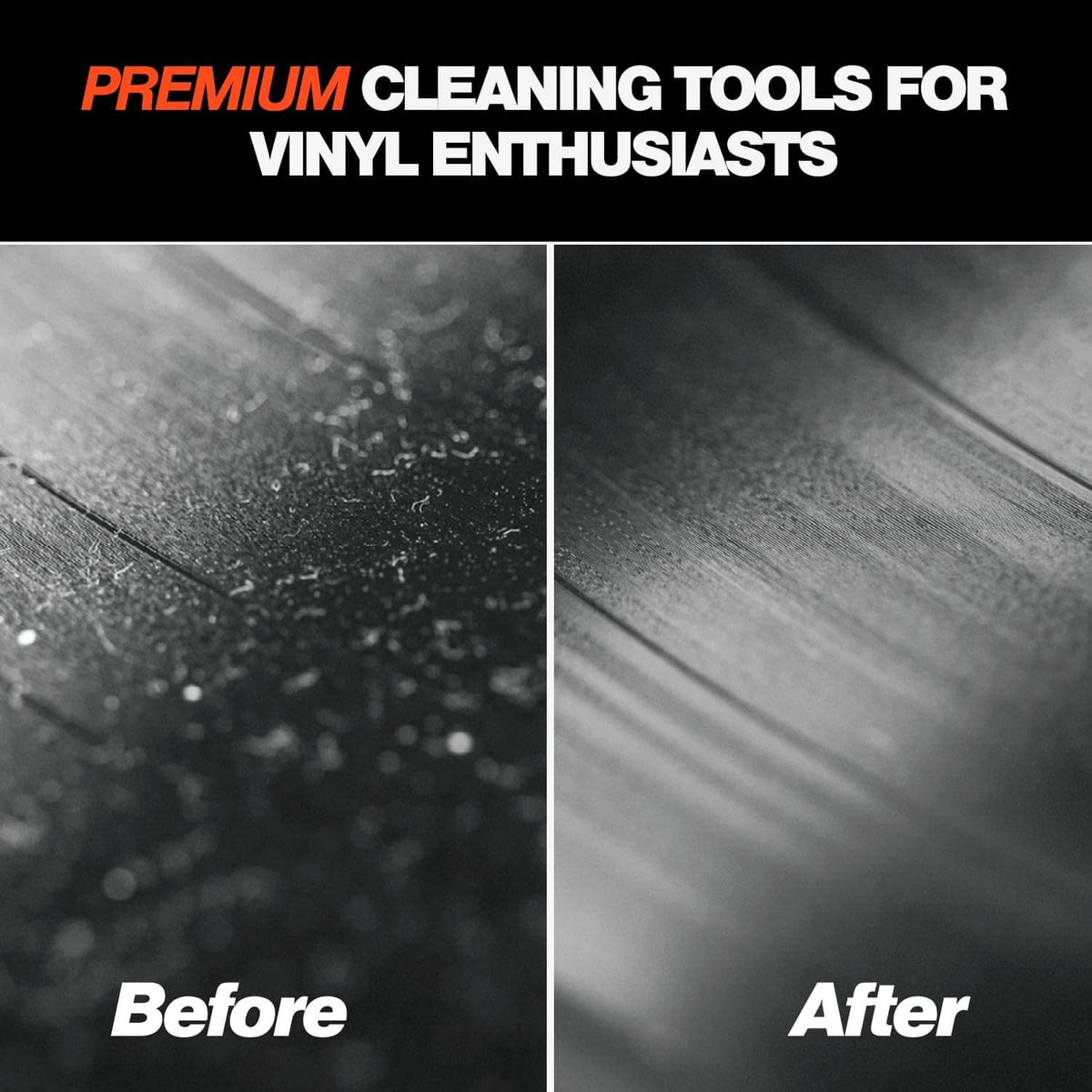 Vinyl record surface showing before and after cleaning residue reduction