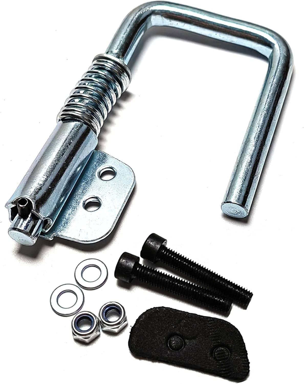 Galvanized rafter hook hanger with screws, washers, nuts, and black mounting pad
