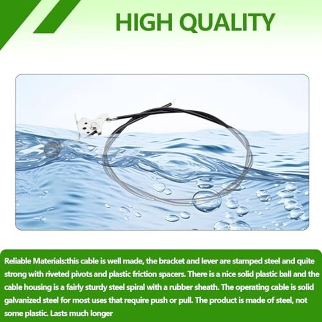 Lawn mower throttle control cable with black sheath and white bracket