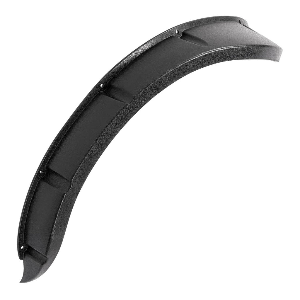 Black fender flare panel with molded texture and multiple mounting holes