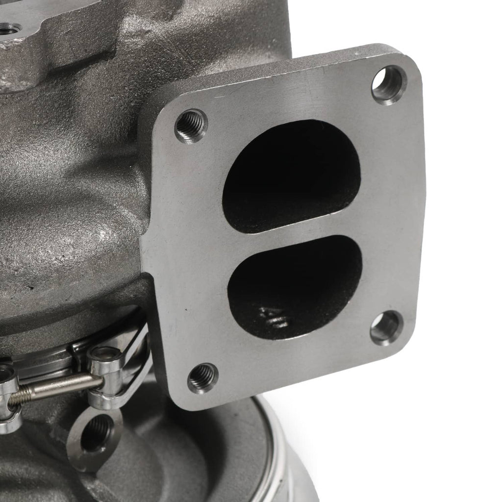 Turbocharger housing with dual oval ports and mounting bolt holes