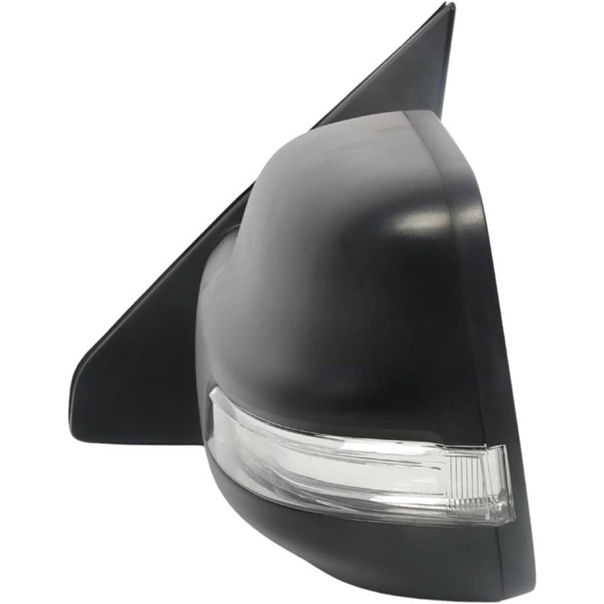 Left driver-side mirror with clear turn-signal lens and dark housing