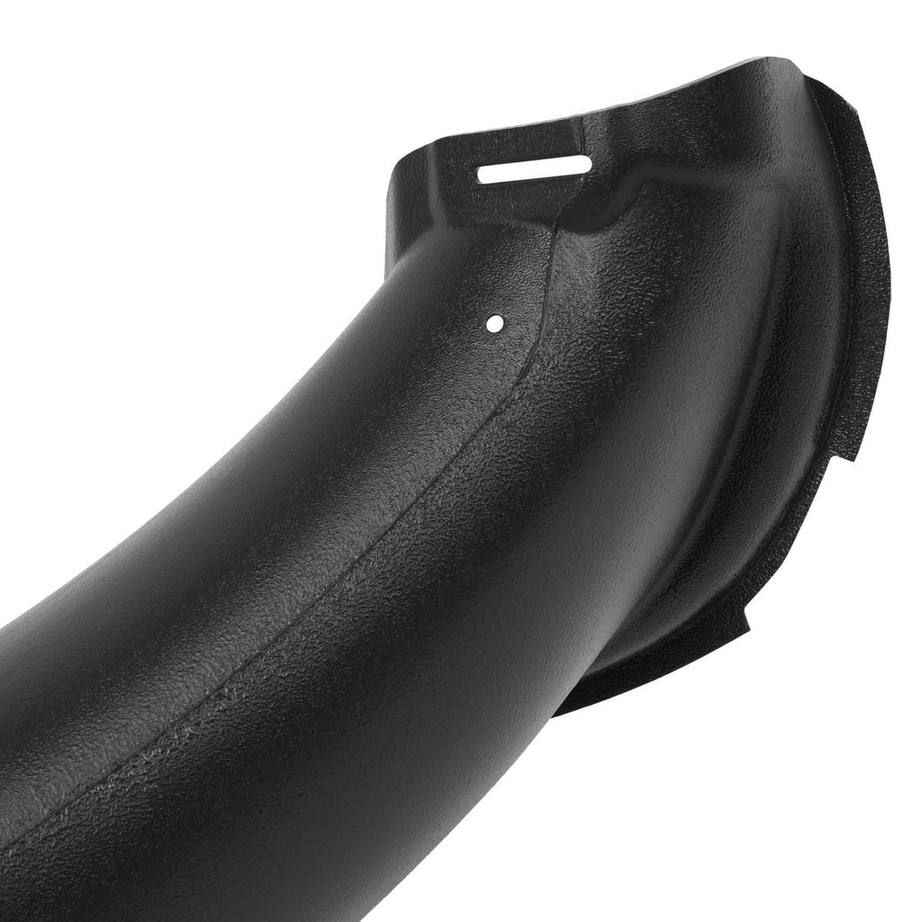 Black mower chute close-up showing vent slot and molded side contour