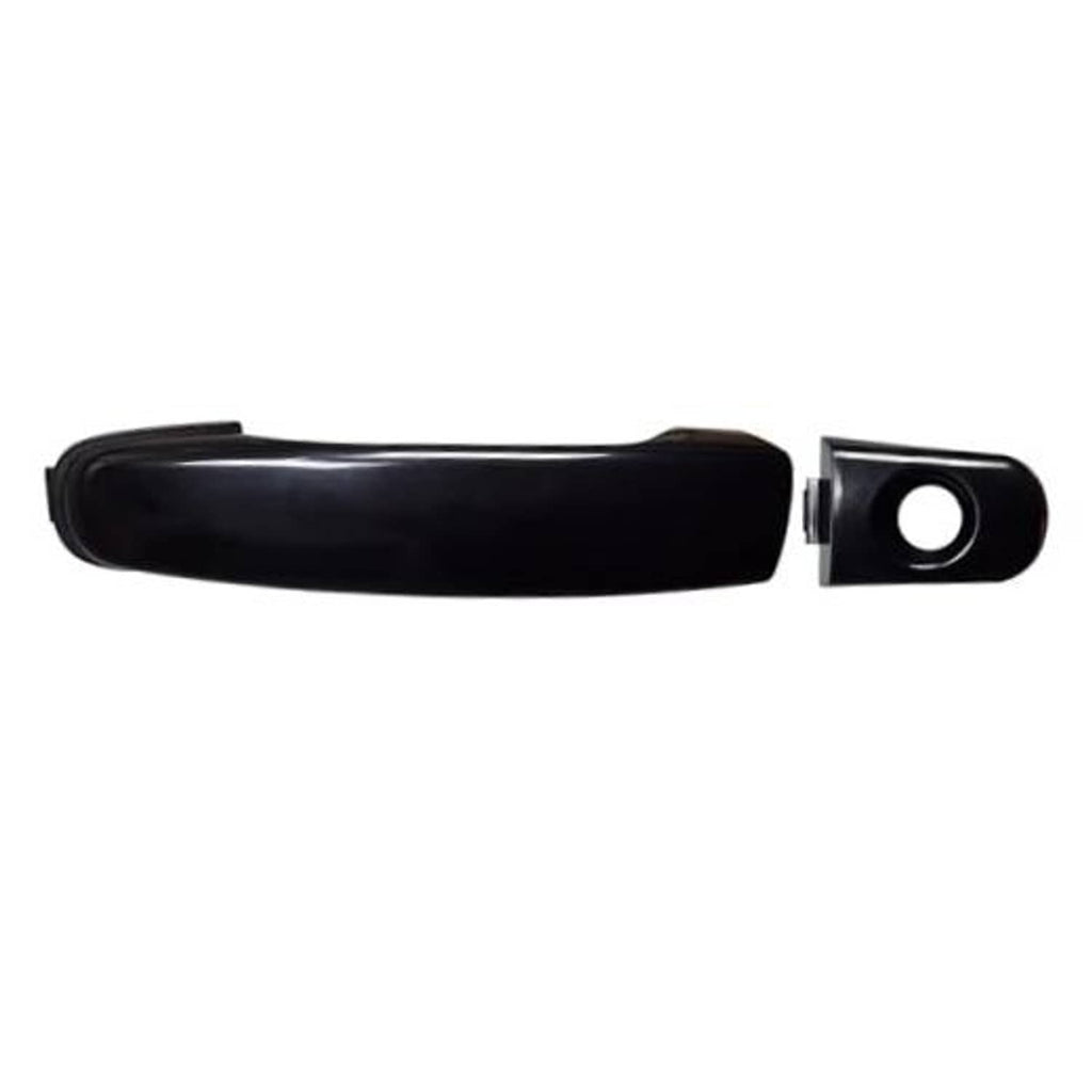 Front exterior door handle with keyhole opening, glossy textured black