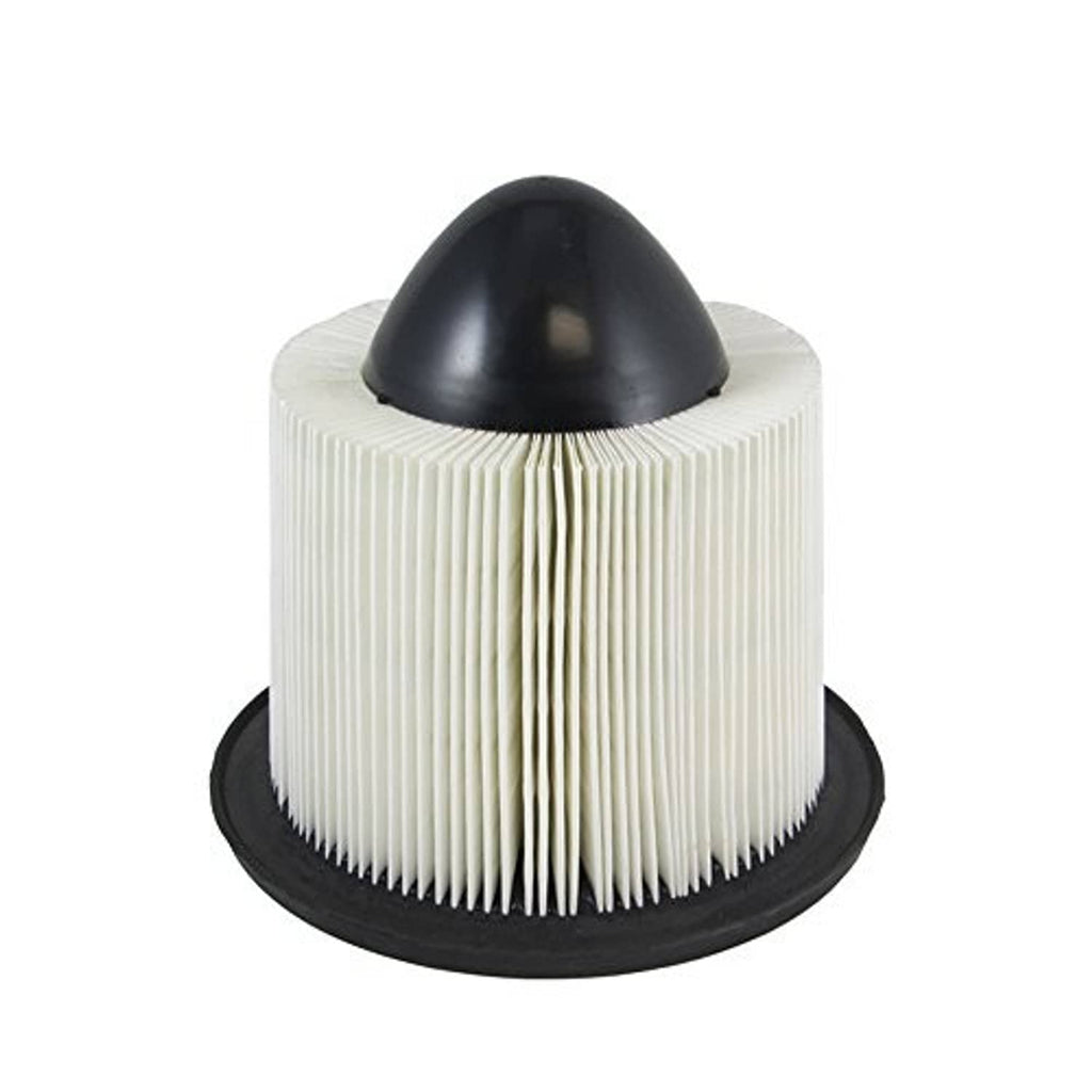 Engine air filter cartridge with pleated white paper and black rubber base