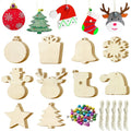 Unfinished wooden Christmas ornament blanks set, round and animal shapes with hanging holes