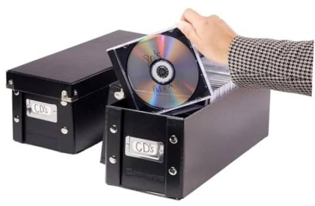 Black CD storage box set (2 pack), two cases with open disc holders